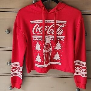 Coca Cola Christmas Hoodie Cropped Draw String  Womens / Juniors Size S